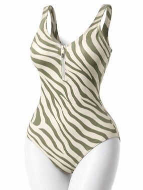 MICHAEL Michael Kors Olive & Cream Zebra-Print Women’s One-Piece